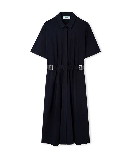 Dual-Buckle Belted Shirt Dress