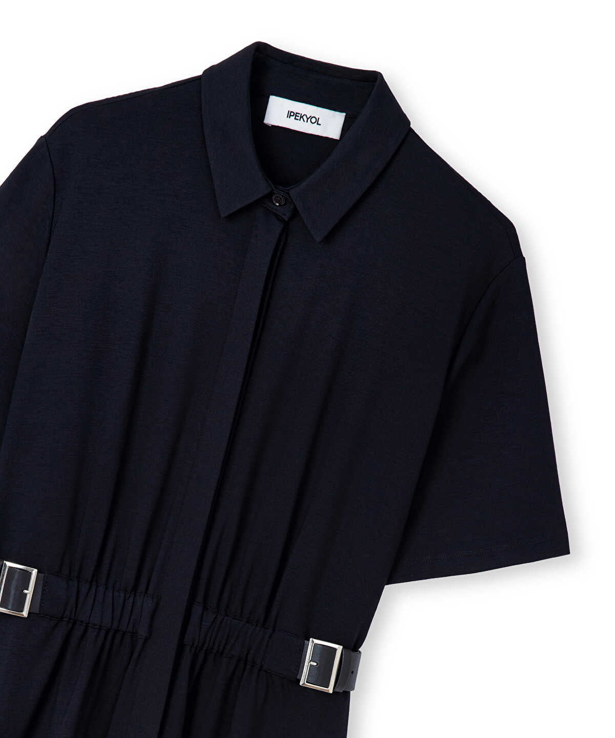 Zoomed Dual-Buckle Belted Shirt Dress