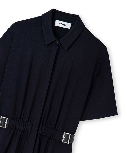 Dual-Buckle Belted Shirt Dress