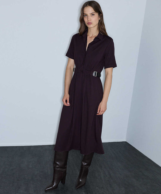 Dual-Buckle Belted Shirt Dress