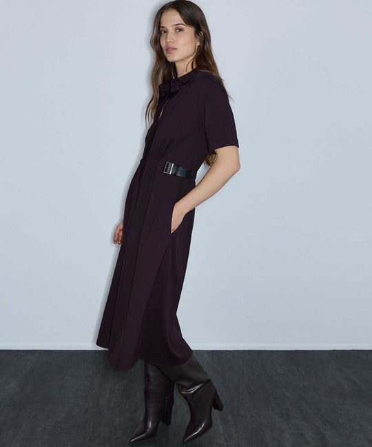 Dual-Buckle Belted Shirt Dress