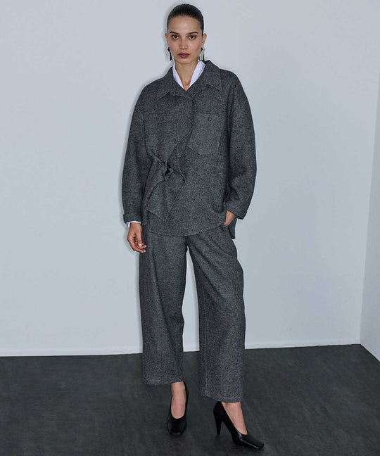 Wool-Blend Barrel Trousers