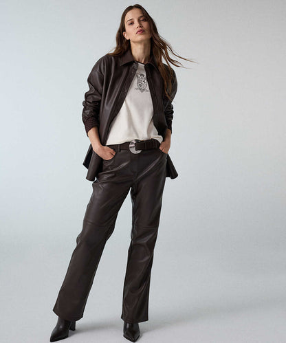 Leather-Effect Wide-Leg Trousers