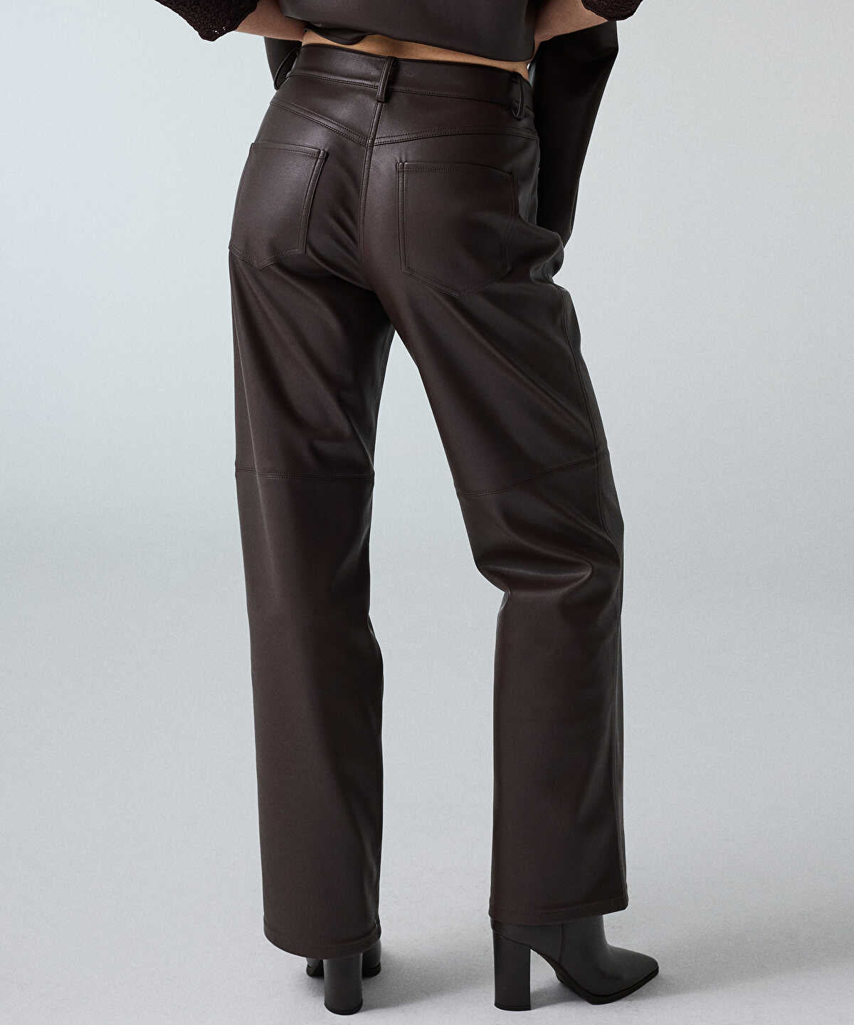 Zoomed Leather-Effect Wide-Leg Trousers