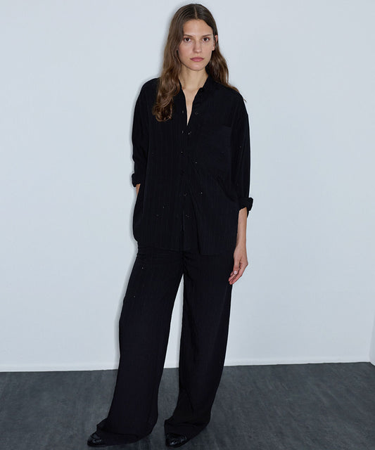 Crinkle-Effect Sequin Trousers