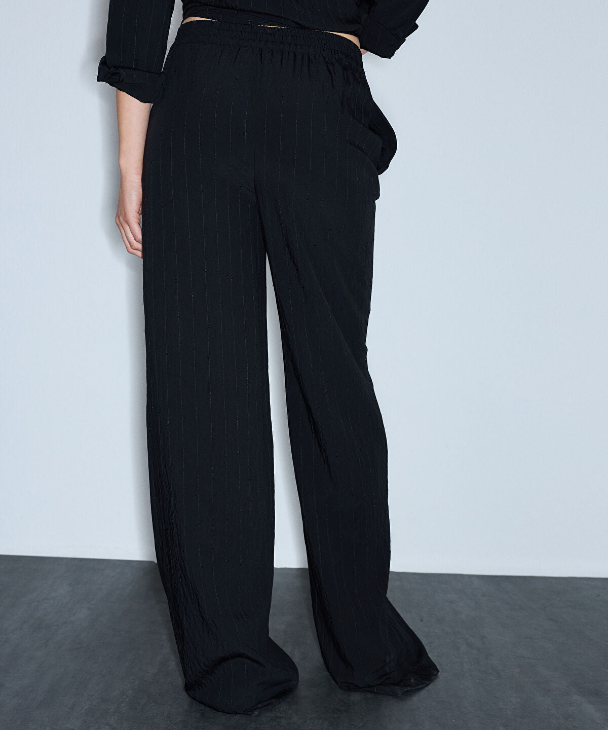 Zoomed Crinkle-Effect Sequin Trousers