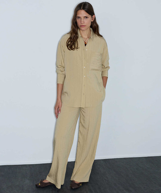 Crinkle-Effect Sequin Trousers