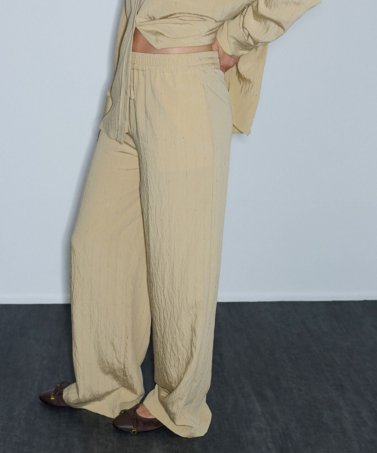 Zoomed Crinkle-Effect Sequin Trousers