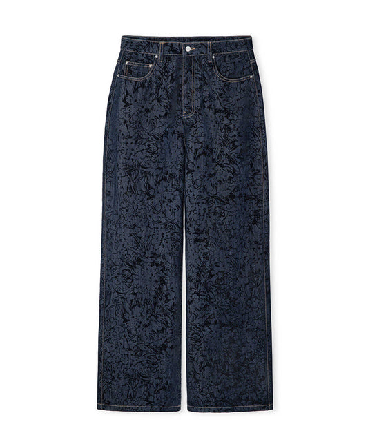 Flock-Printed Denim-Effect Trousers