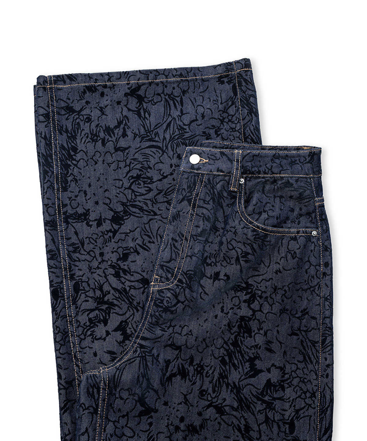 Zoomed Flock-Printed Denim-Effect Trousers