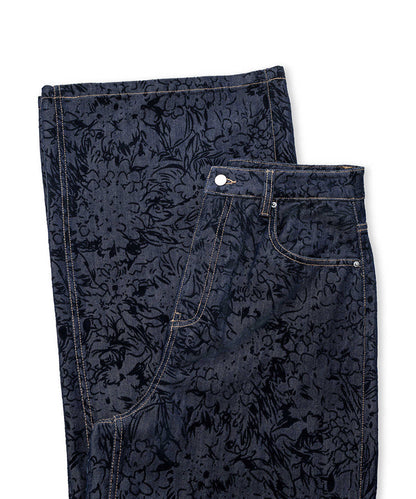 Flock-Printed Denim-Effect Trousers