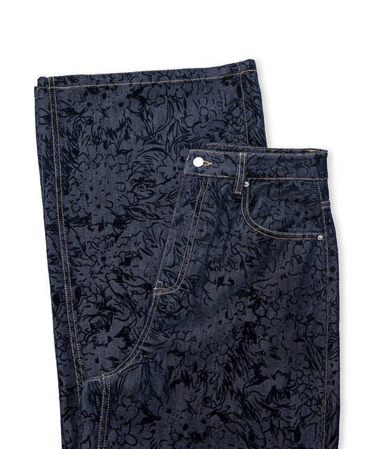 Flock-Printed Denim-Effect Trousers