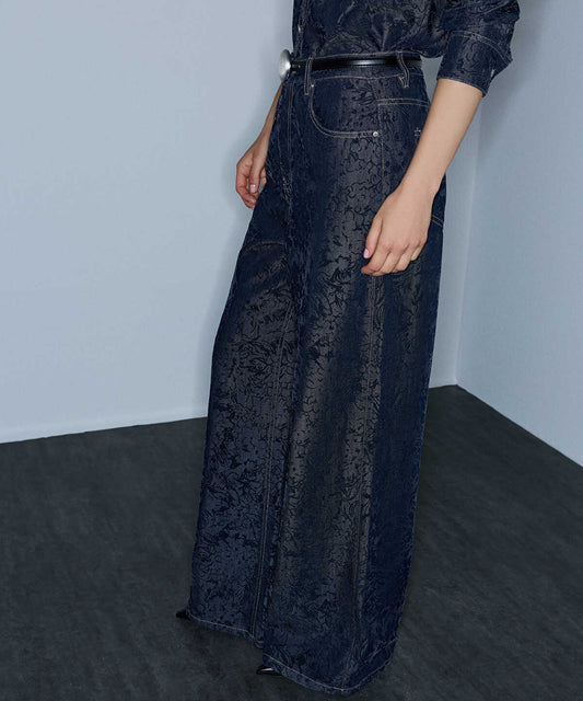 Flock-Printed Denim-Effect Trousers