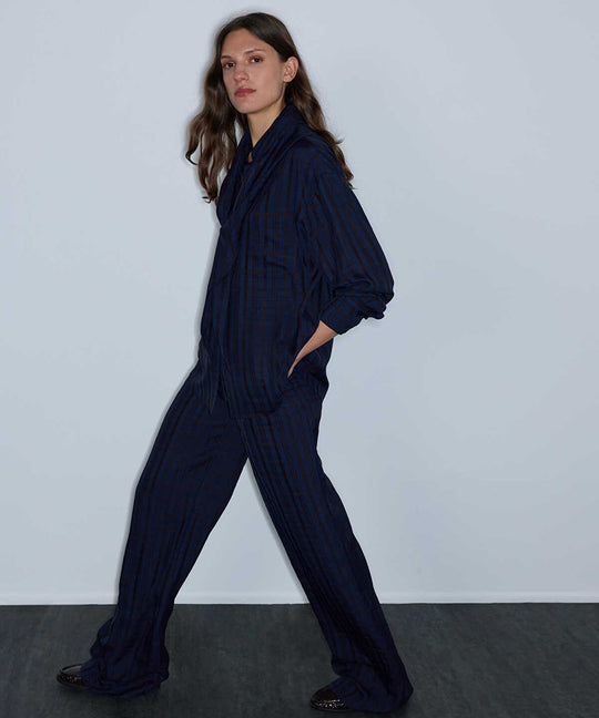 Plaid Wide-Leg Trousers