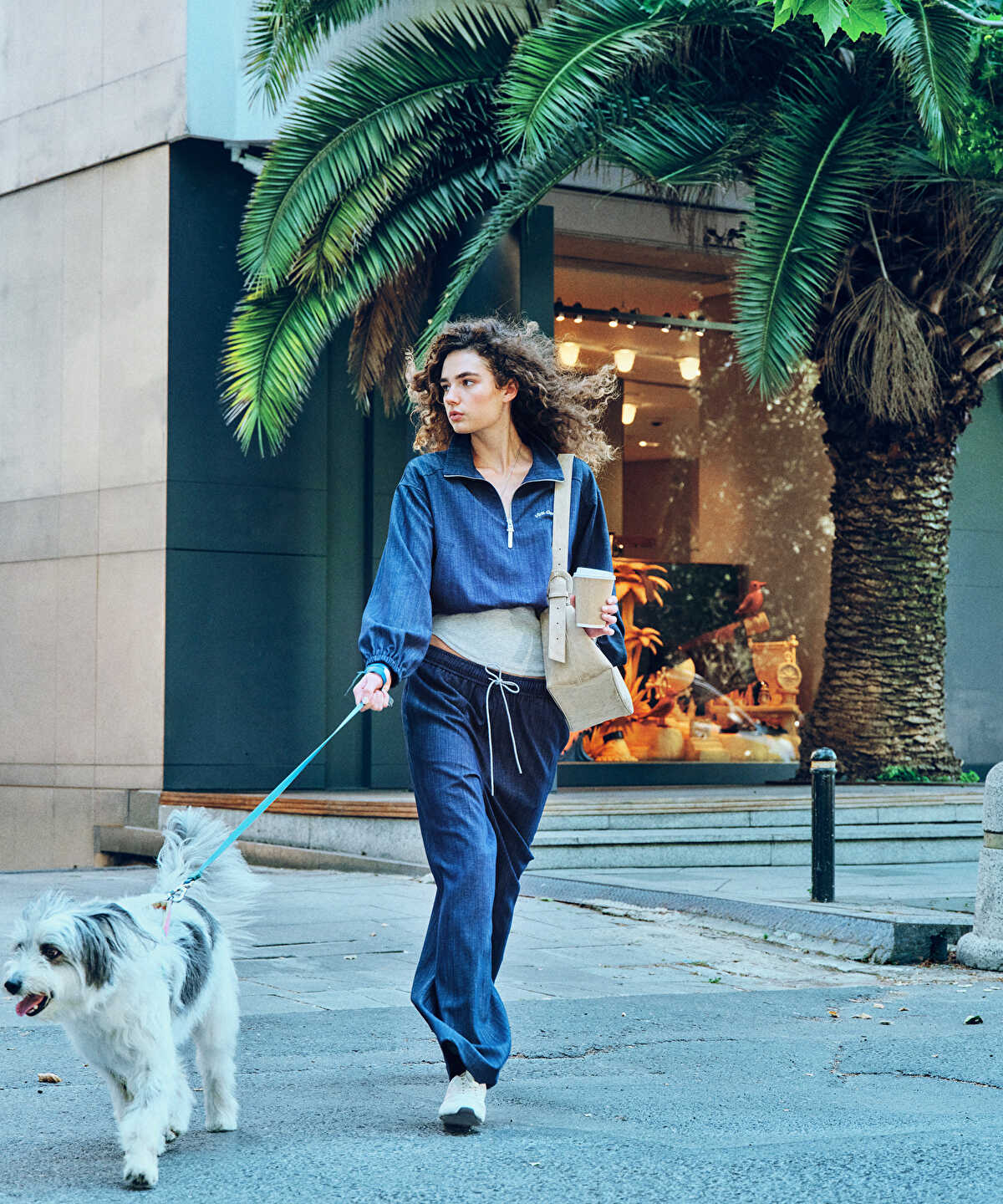 Zoomed Denim-Effect Wide-Leg Trousers