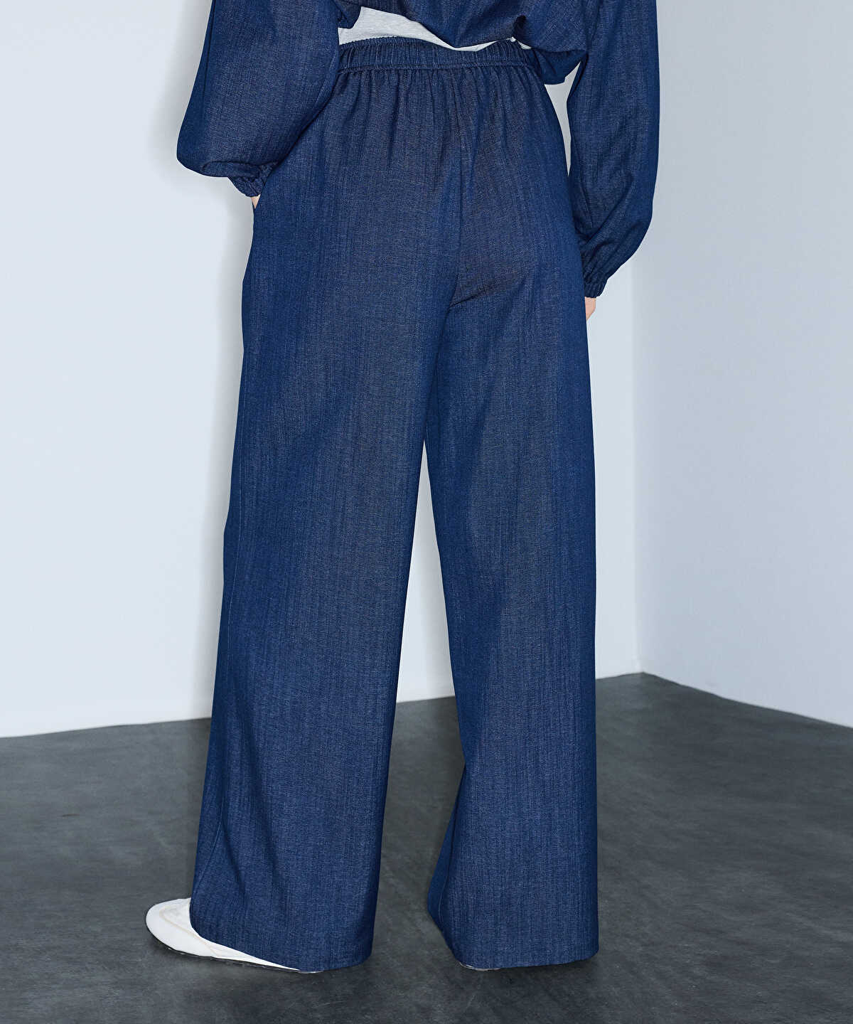 Denim-Effect Wide-Leg Trousers