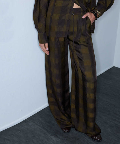Wide-Leg Plaid Trousers