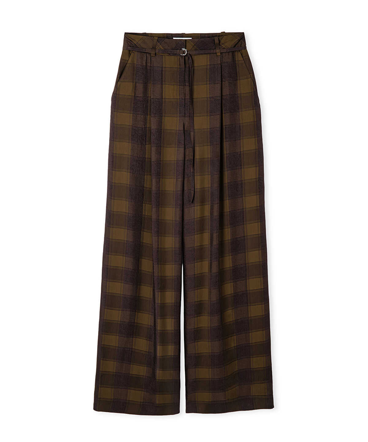 Wide-Leg Plaid Trousers