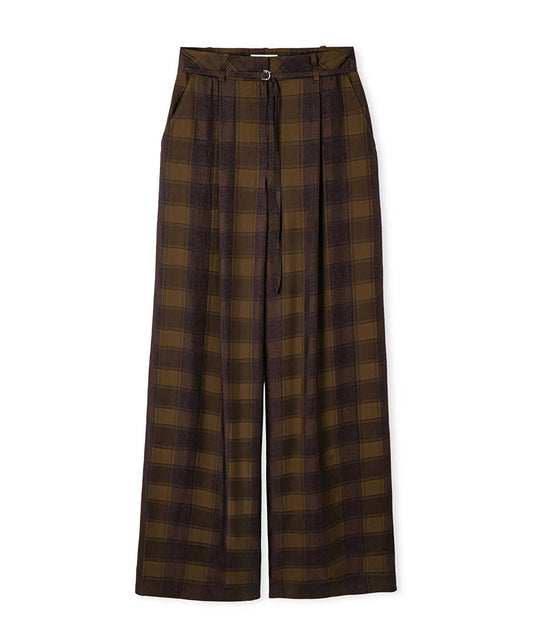 Wide-Leg Plaid Trousers