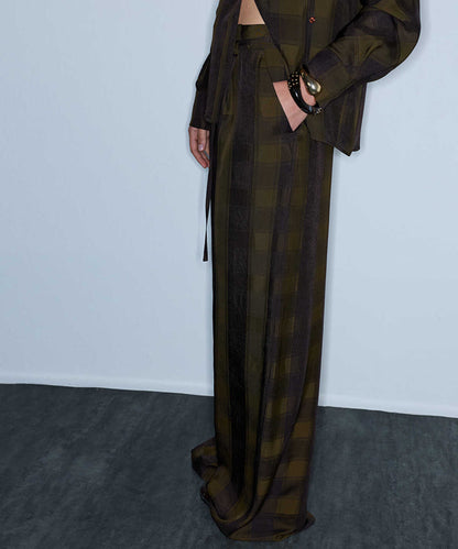 Wide-Leg Plaid Trousers