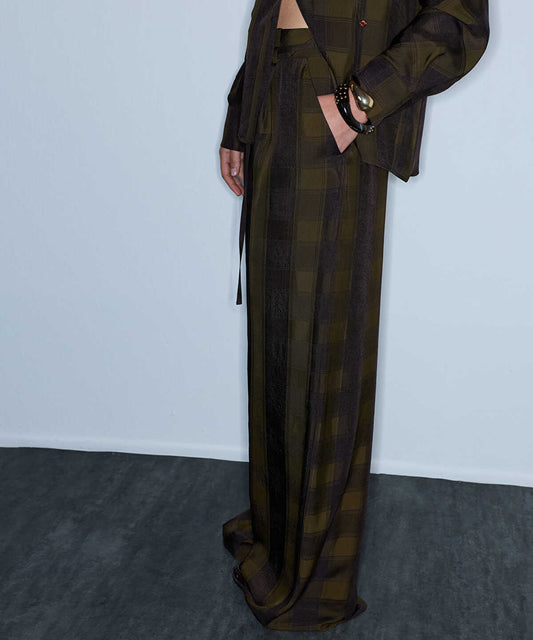 Wide-Leg Plaid Trousers