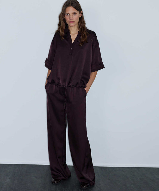 Elastic-Waist Shiny Trouser