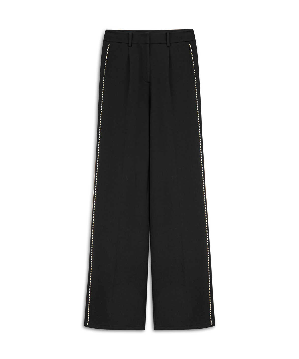 Zoomed Faux-Pearl Trim Wide-Leg Trousers