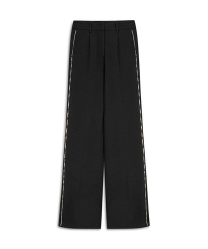Faux-Pearl Trim Wide-Leg Trousers
