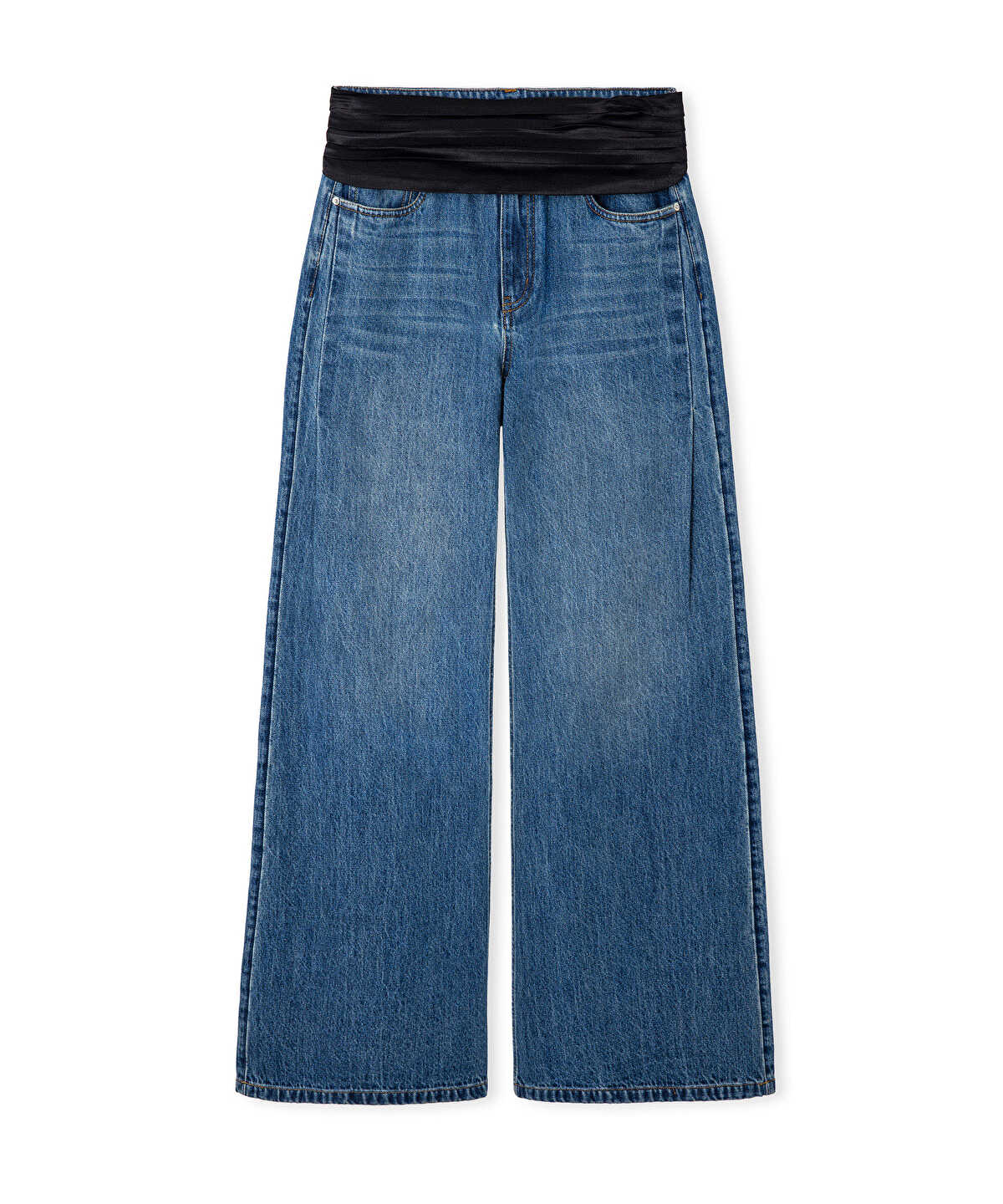 Zoomed Detachable Satin Belted Jeans