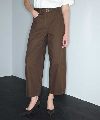 Herringbone-Texture Barrel Trousers