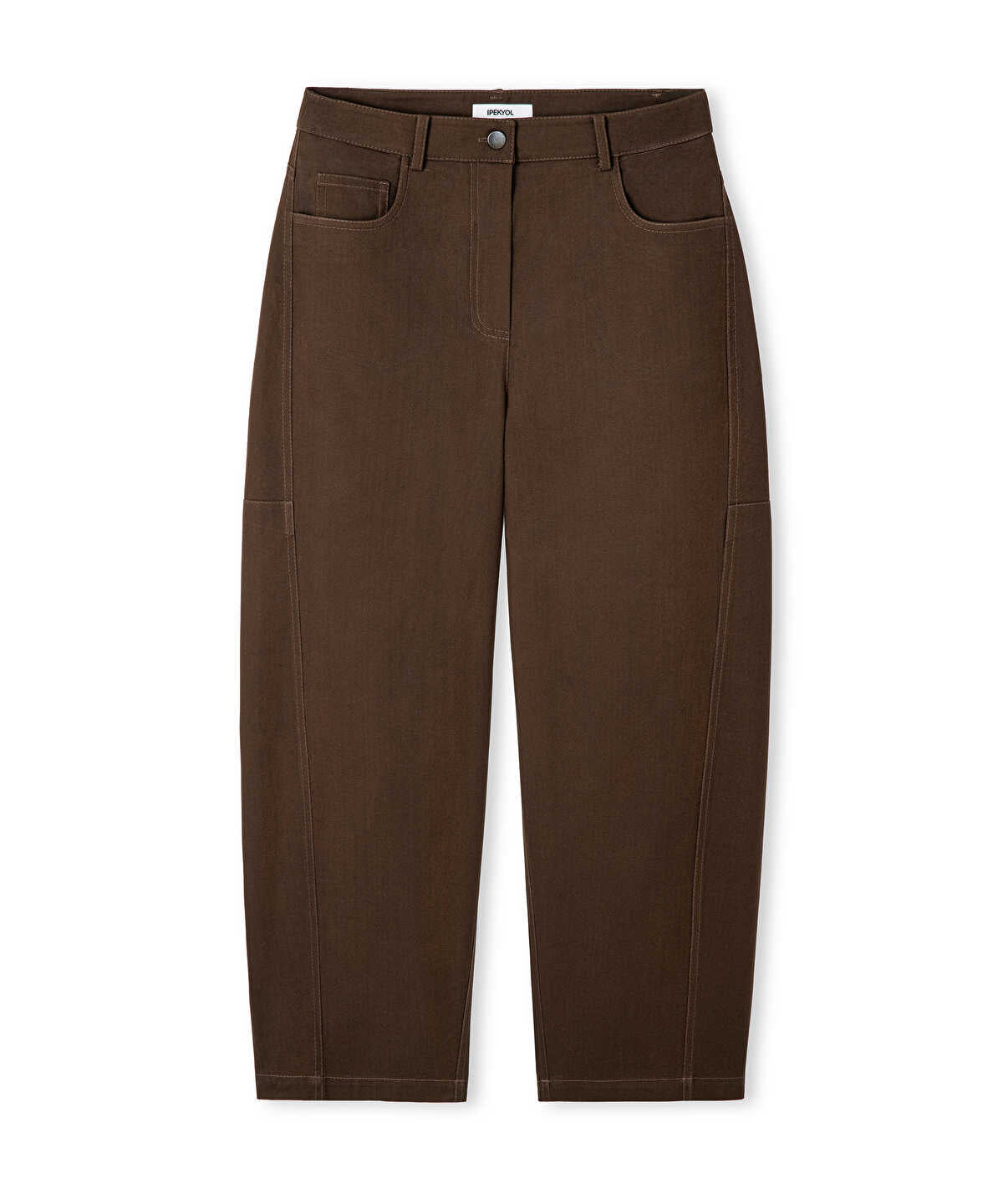 Herringbone-Texture Barrel Trousers