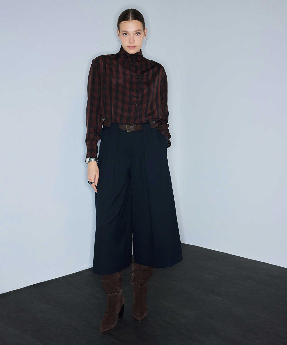 Zoomed Belted Palazzo Bermuda Trousers