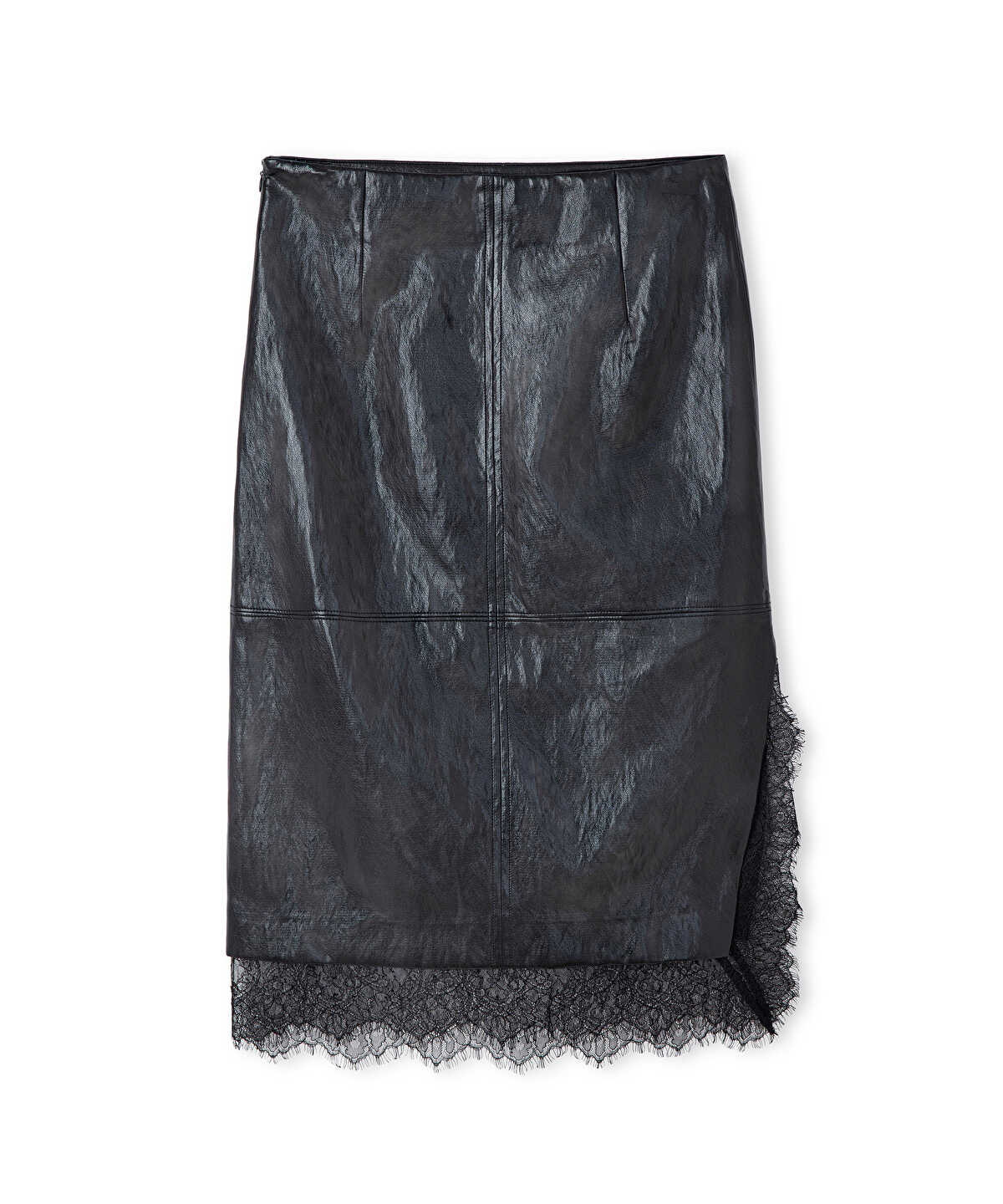Lace-Trim Faux-Leather Skirt