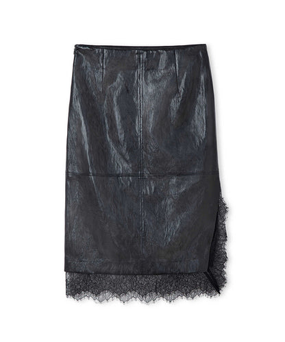Lace-Trim Faux-Leather Skirt