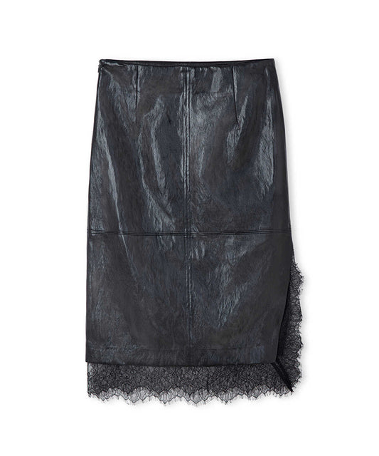 Lace-Trim Faux-Leather Skirt