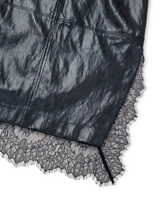 Lace-Trim Faux-Leather Skirt