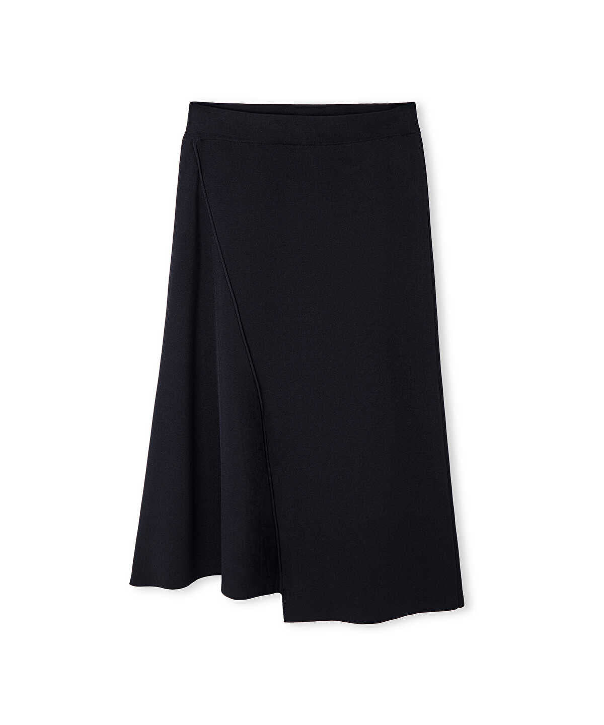 Zoomed Diagonal-Seam Asymmetric Knit Skirt