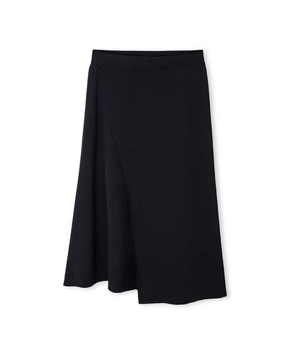 Diagonal-Seam Asymmetric Knit Skirt
