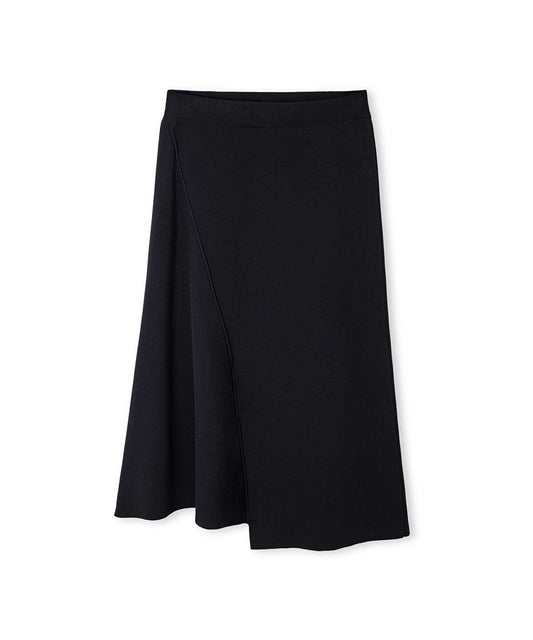 Diagonal-Seam Asymmetric Knit Skirt