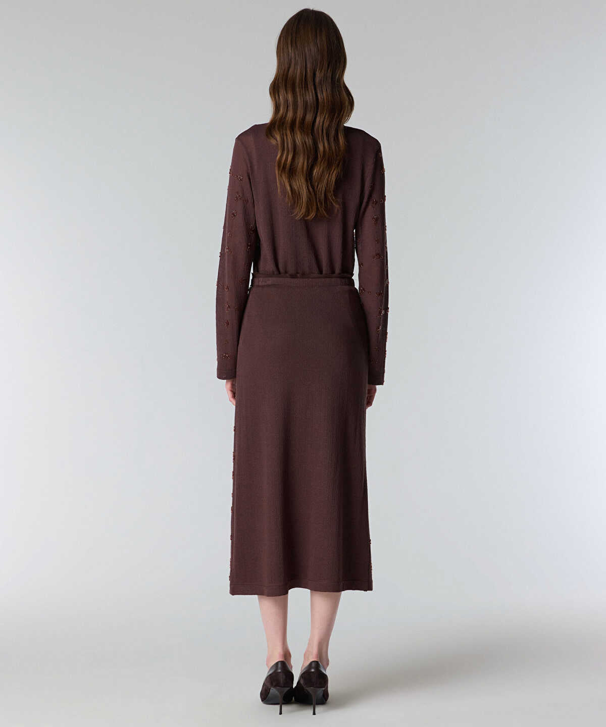Zoomed Beaded Knit Midi Skirt