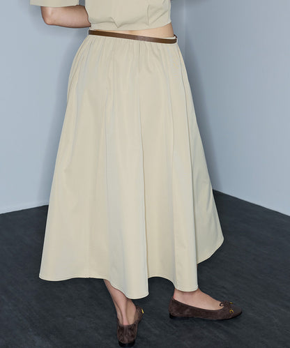 Faux-Leather Belted Midi Skirt