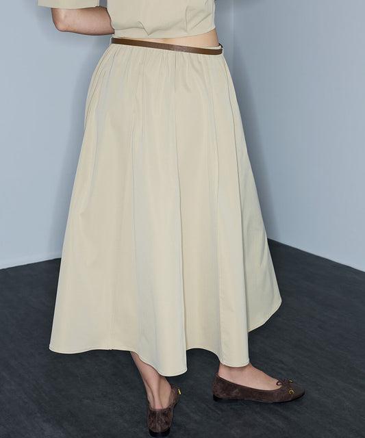 Faux-Leather Belted Midi Skirt