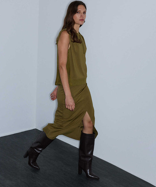 Rib-Waist Midi Skirt