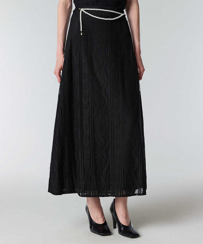 Faux Pearl Belted Textured Skirt