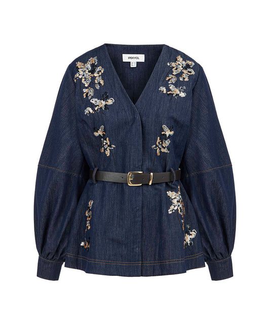 Embroidered Peplum Denim Jacket