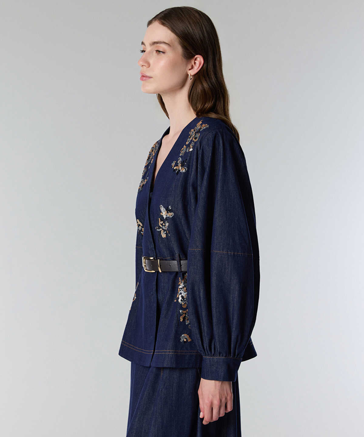 Zoomed Embroidered Peplum Denim Jacket