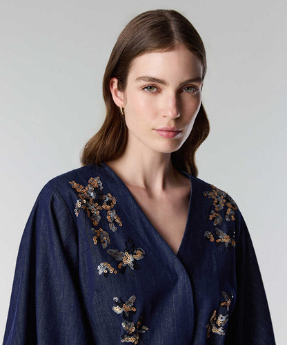 Embroidered Peplum Denim Jacket