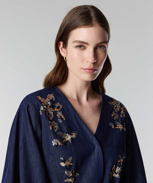 Embroidered Peplum Denim Jacket