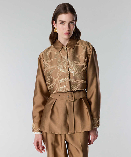 Embroidered Jacket with Belt