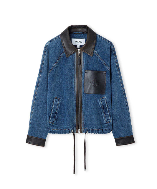 Leather-Effect Trim Denim Jacket